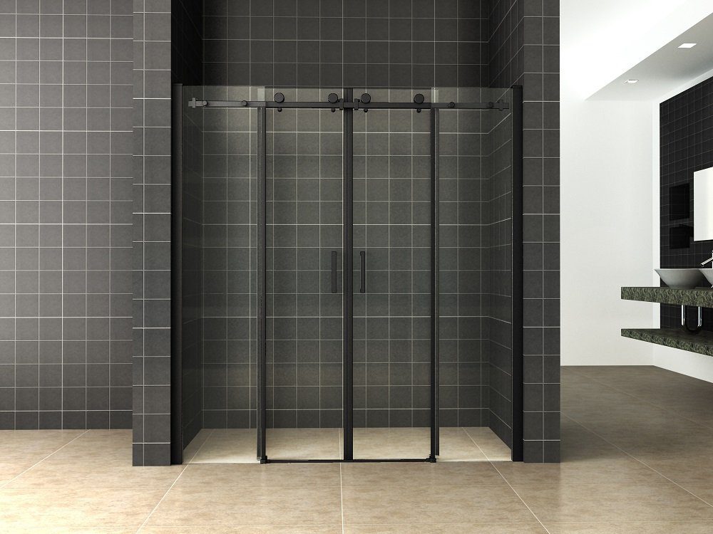 Product schuifbare nisdeur 4-d. mat-zwart 1800×2000 chr.8mm NANO
