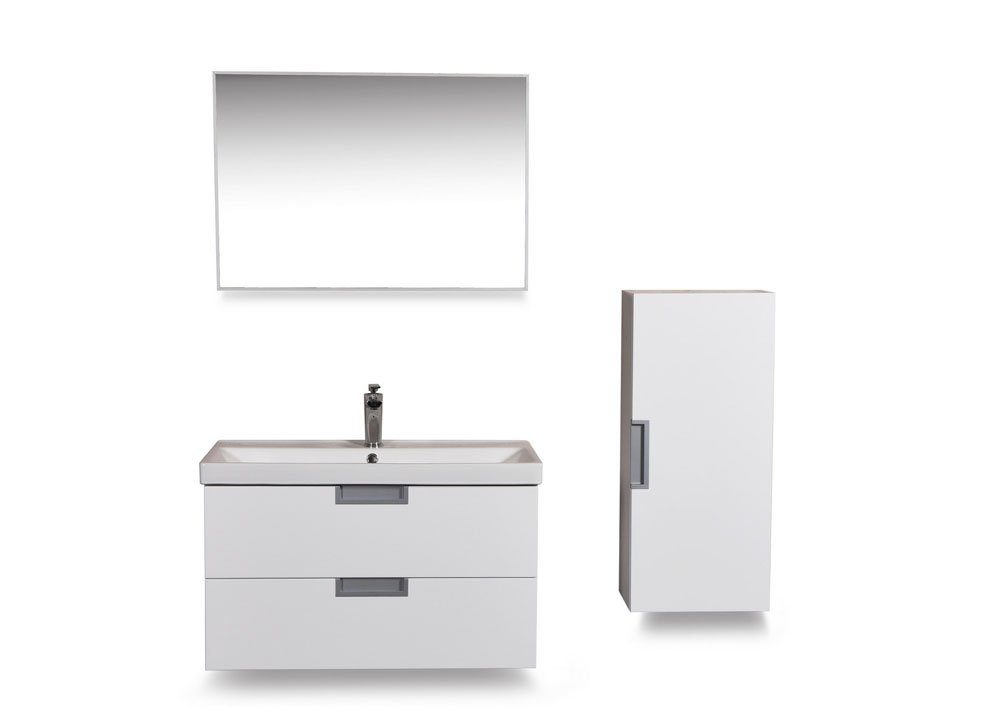Product badmeubel 80 +keramische wastafel + spiegel + zijkast wit