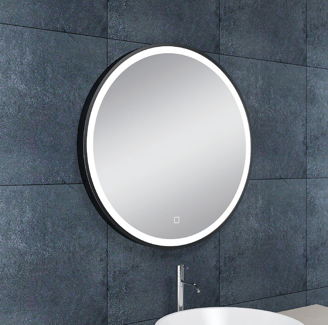 Product Wiesbaden Maro ronde spiegel met LED, dimbaar en spiegelverwarming 60 cm mat zwart
