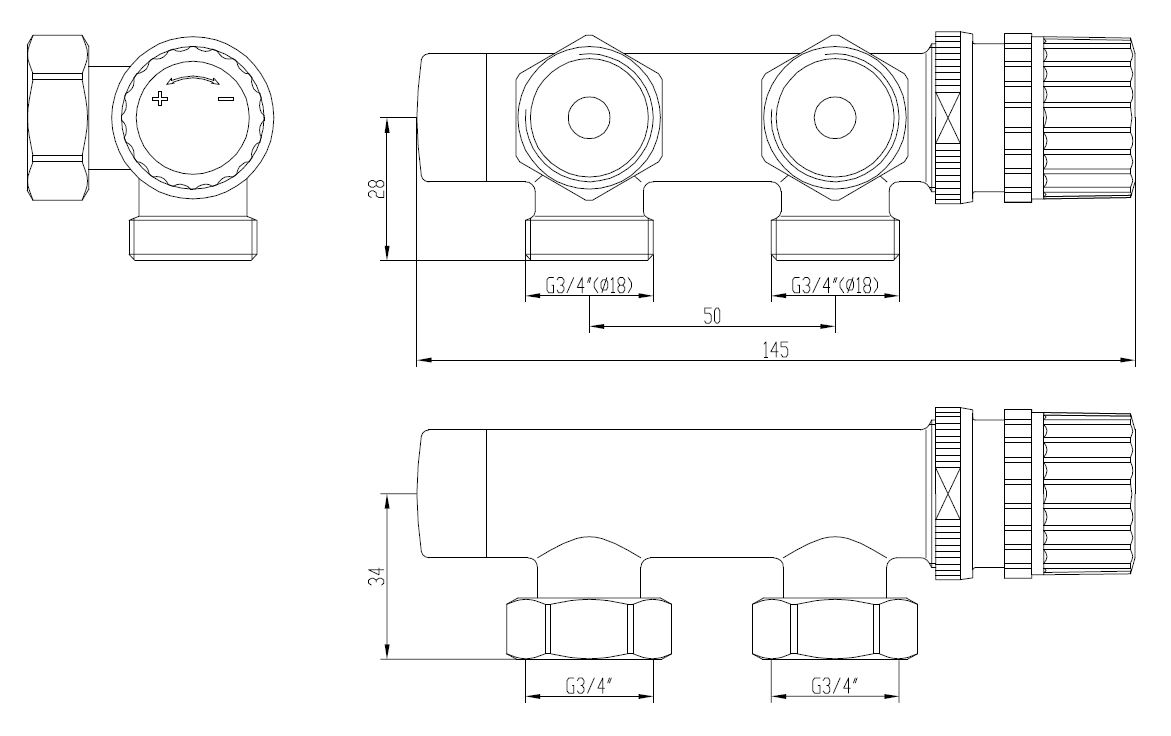 set thermostatisch onderblok haaks-links mat zwart, foto 3 van 3