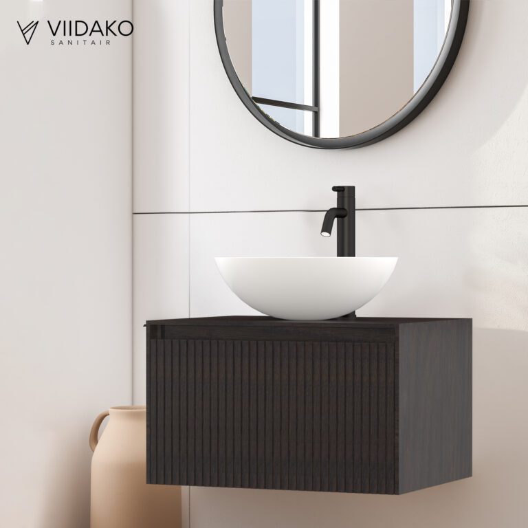 Product Viidako – Signature Design Badkamermeubel 60 cm breed – Charcoal- Top kwaliteit & perfect passend in uw Japandi badkamer!  – Inclusief topblad
