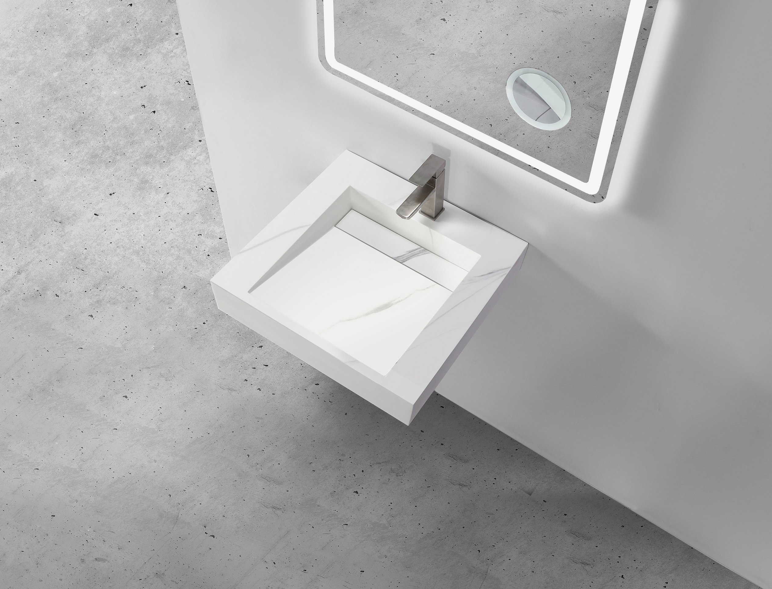 Wastafel - Solid Surface Ezili - wit marmer - 60,2 x 45,2 x 8 cm ...