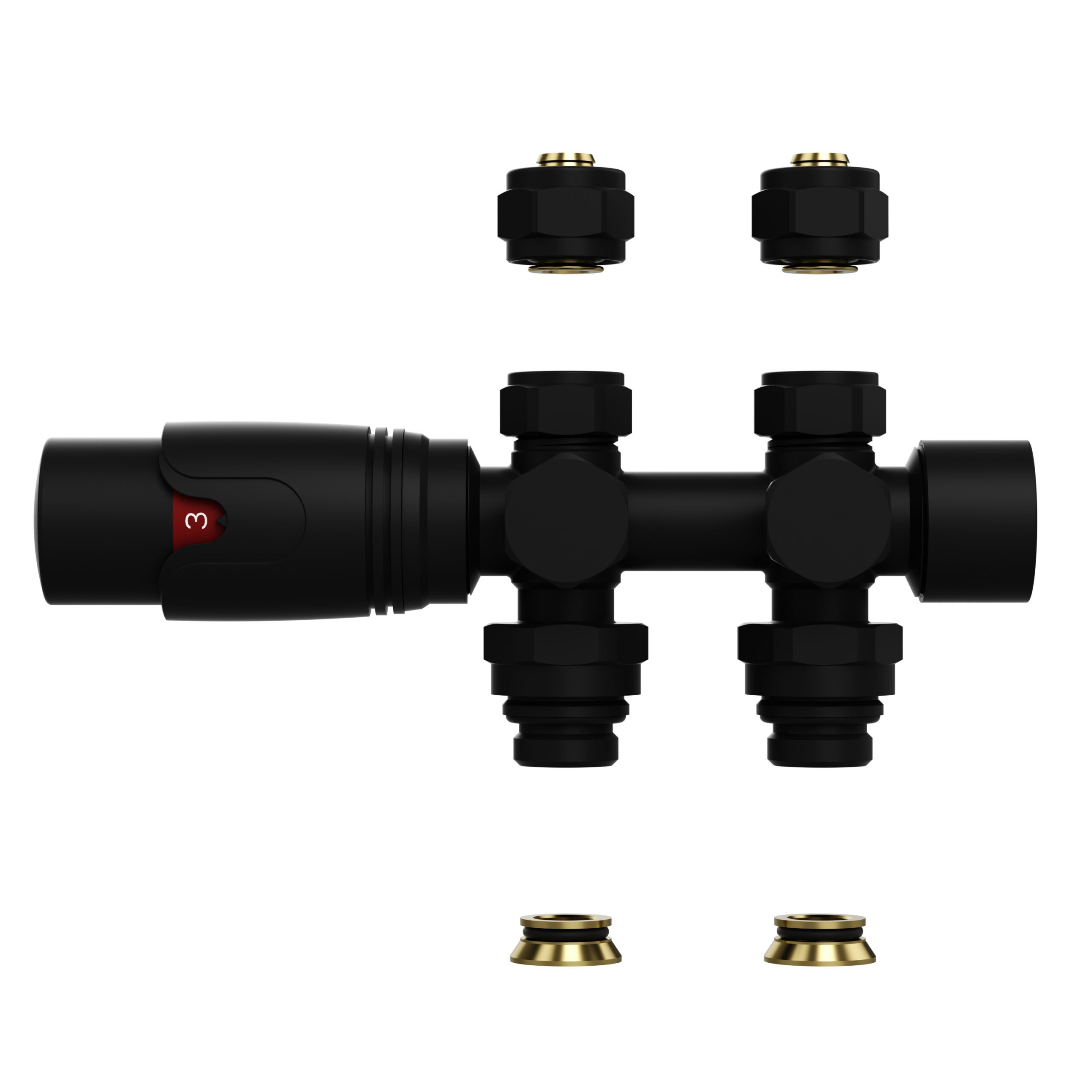 Radiatorkraan - design - thermostatisch - muur-en vloeraansluiting - 1/2mx16/2 m30 – mat zwart