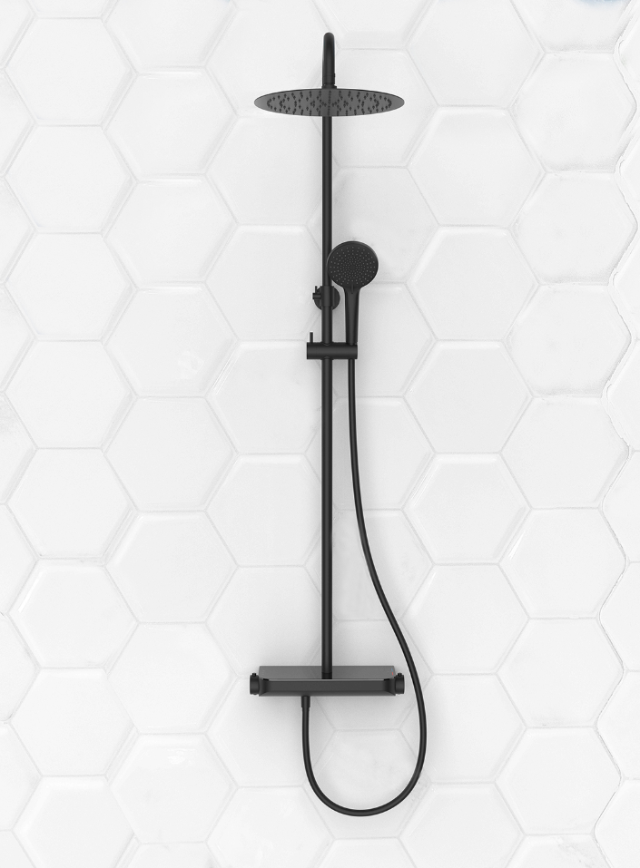 Tondell thermostatische regendoucheset opbouw met planchet mat zwart